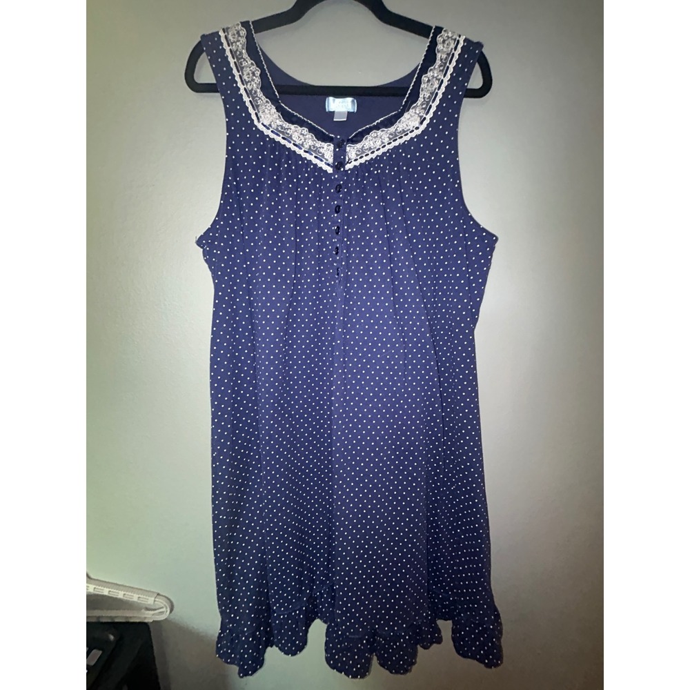 Celestial Dreams Nightgown Women Size 2X Blue Polka Dot Lace Cottagecore Trim